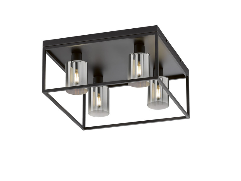 Deckenleuchte ISKA 4-flammig Schwarz mit Rauchglas, Quadrat 45cm