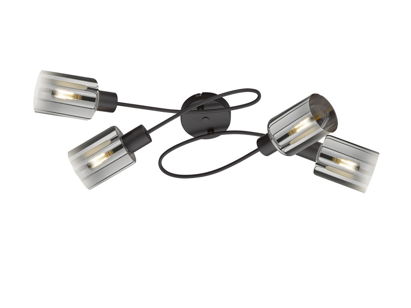 Deckenleuchte ISKA 4-flammig Schwarz mit Rauchglas, Breite 79cm