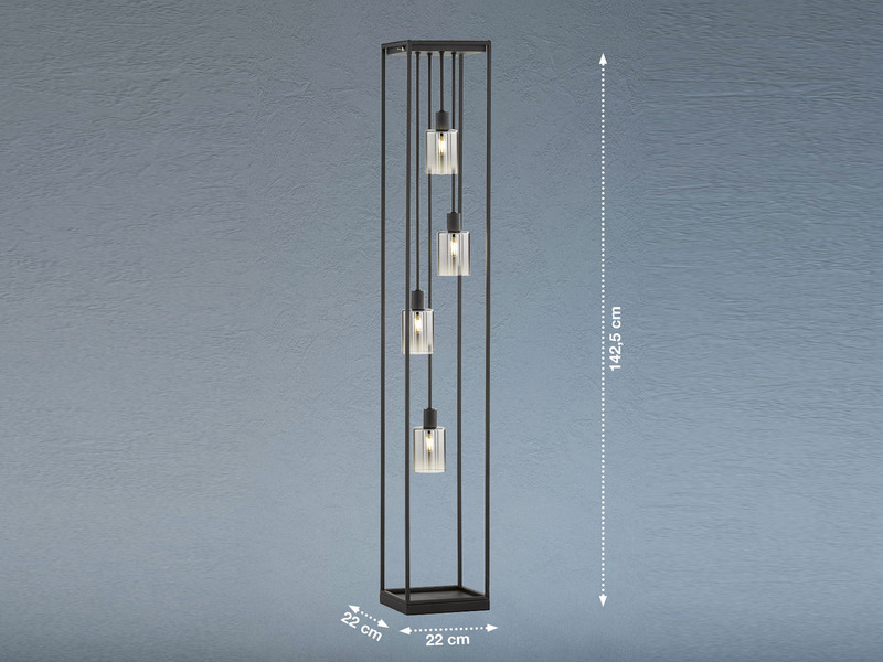 Stehlampe ISKA mehrflammig Schwarz mit Rauchglas - Höhe 142,5cm