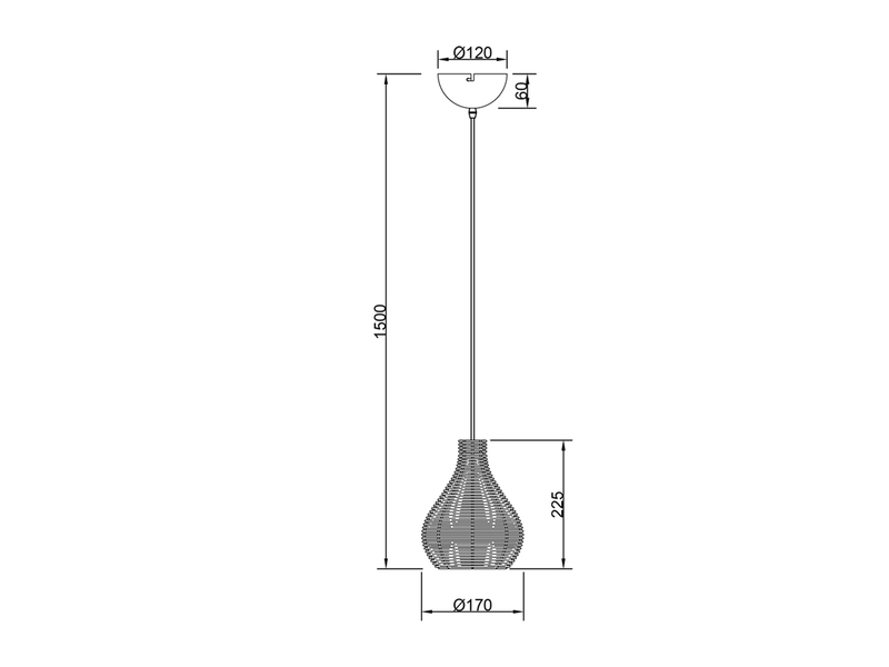 Pendelleuchte SPROUT mit Rattan Geflecht Schwarz im Boho Stil Ø 17cm