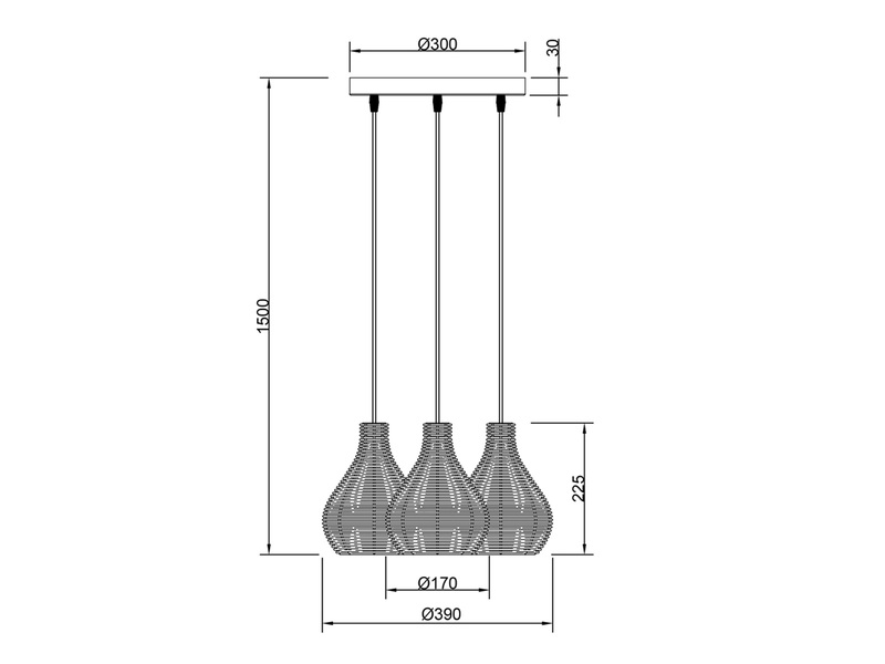 Pendelleuchte SPROUT Rattan Geflecht Schwarz 3 flammig im Boho Stil Ø 39cm