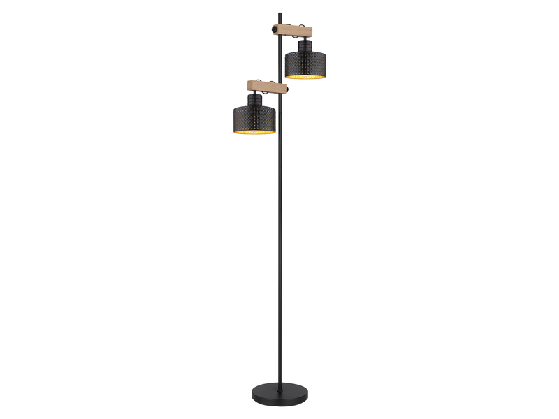 Große LED Stehleuchte Metall Schwarz Gold 2-flammig, Höhe 168cm