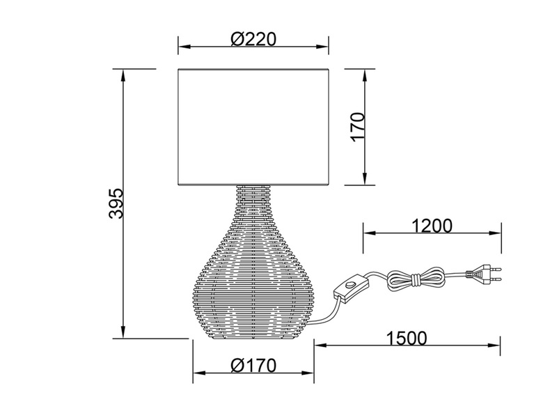 Tischleuchte SPROUT Rattan Geflecht Stoffschirm Schwarz im Boho Stil Ø 22cm