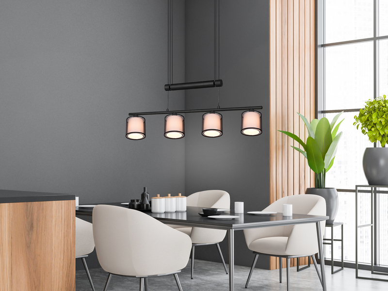 LED Pendelleuchte höhenverstellbar 4-flammig Stoff Organza, Breite 82,5cm
