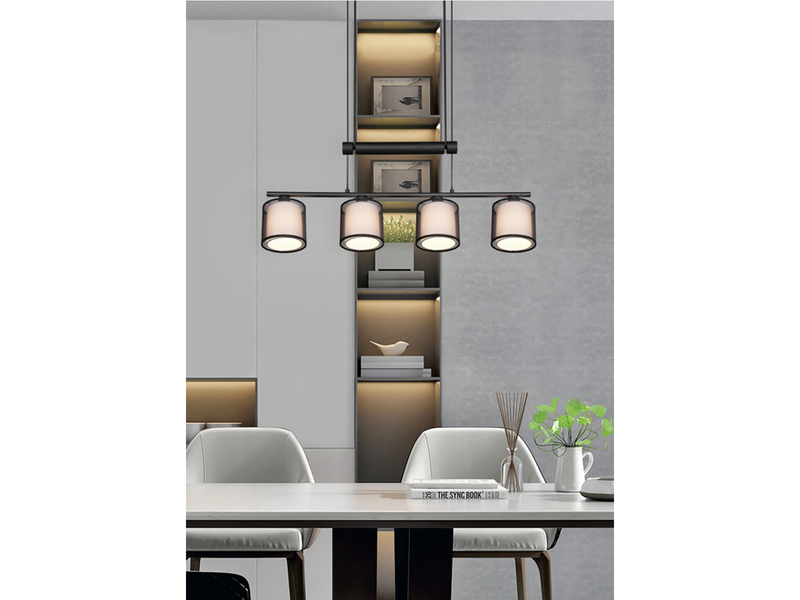 LED Pendelleuchte höhenverstellbar 4-flammig Stoff Organza, Breite 82,5cm