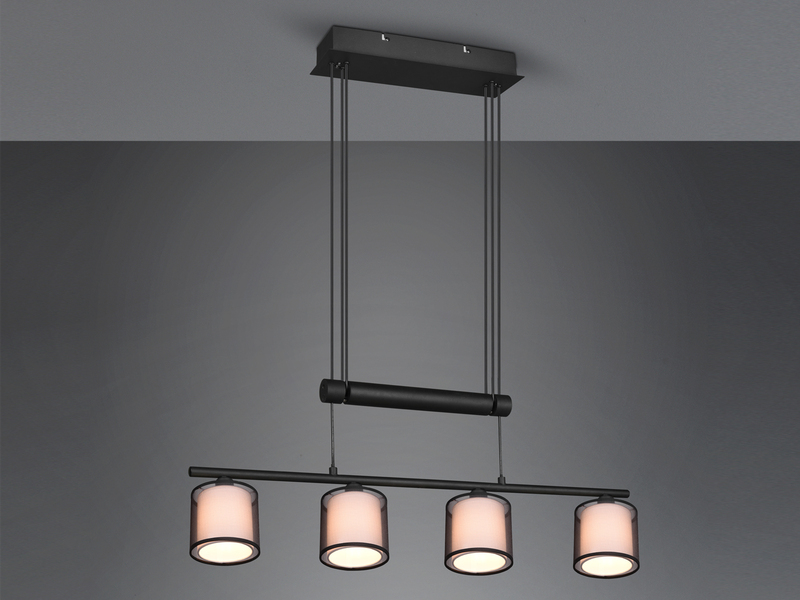 LED Pendelleuchte höhenverstellbar 4-flammig Stoff Organza, Breite 82,5cm
