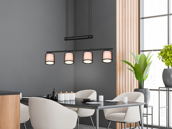 LED Pendelleuchte höhenverstellbar 4-flammig Stoff Organza, Breite 82,5cm