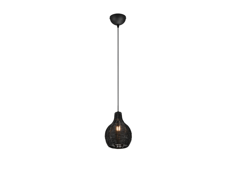 LED Pendelleuchte mit Rattan Geflecht Schwarz im Boho Stil Ø 17cm