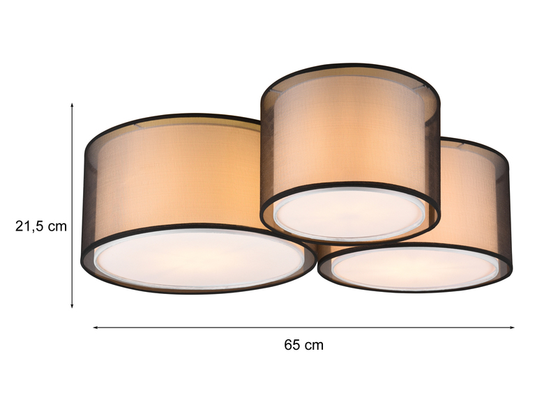 LED Deckenleuchte Stoff 2-lagig Organza transparent Schwarz innen Weiß, B: 65cm