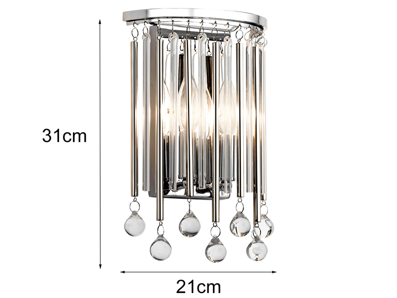 Elegante Wandleuchte PIPER mit filigranem Kristallglas Chrom, Höhe 31cm