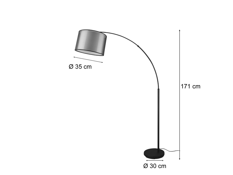 LED Bogenleuchte Stoff Organza transparent Schwarz innen Weiß, 171cm