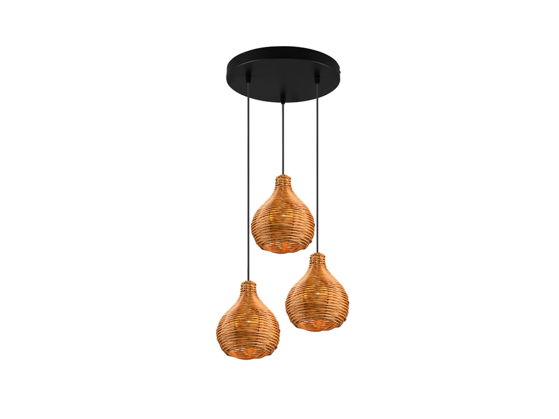 LED Pendelleuchte mit Rattan Geflecht Natur 3 flammig im Boho Stil Ø 39cm