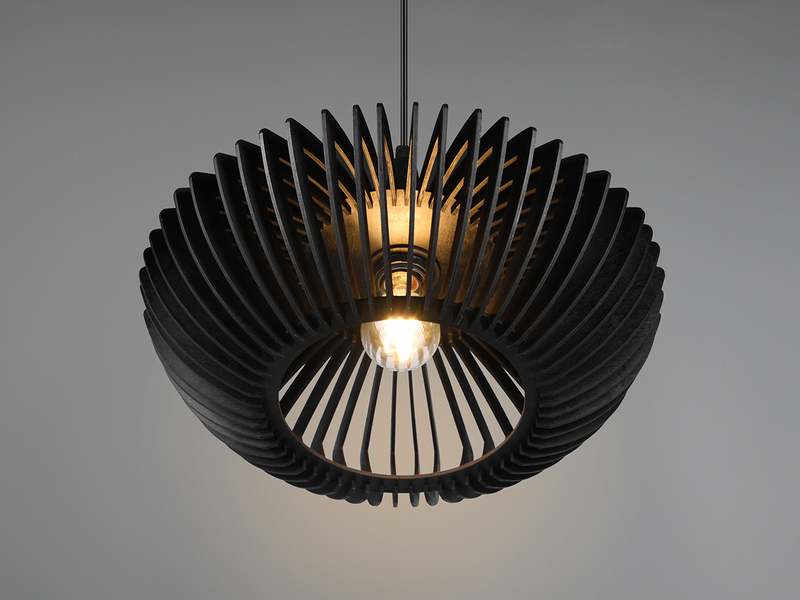 Pendelleuchte COLINO mit Holz Lamellen Schwarz einflammig, Ø 40cm