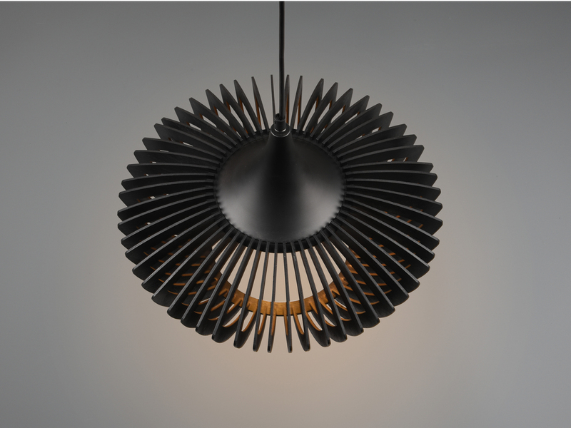 Pendelleuchte COLINO mit Holz Lamellen Schwarz einflammig, Ø 40cm