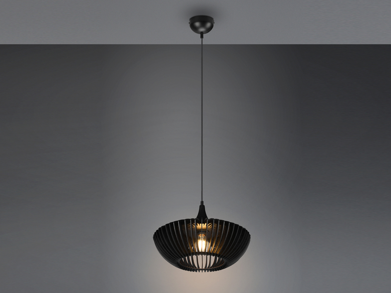 Pendelleuchte COLINO mit Holz Lamellen Schwarz einflammig, Ø 40cm