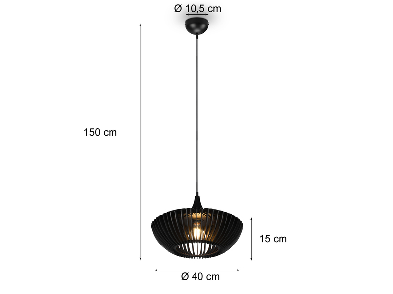 Pendelleuchte COLINO 1 flammig Schwarz matt, Holz Lamellenlampe Ø 40 cm