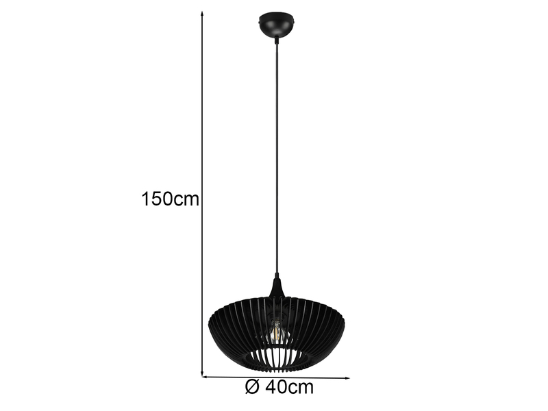 Pendelleuchte COLINO mit Holz Lamellen Schwarz einflammig, Ø 40cm