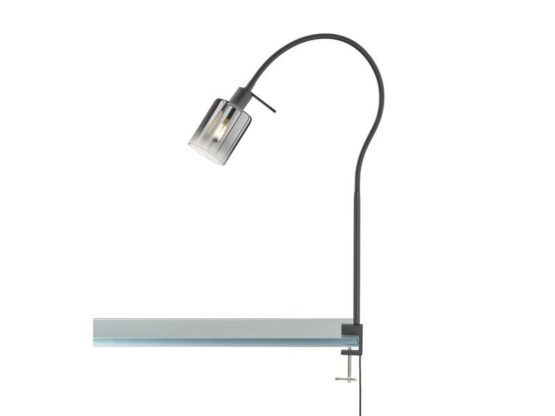 Klemmlampe ISKA Rauchglas Schwarz, Schwanenhals Leselampe, Breite 8,5cm
