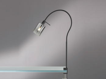 Klemmlampe ISKA Rauchglas Schwarz, Schwanenhals Leselampe, Breite 8,5cm