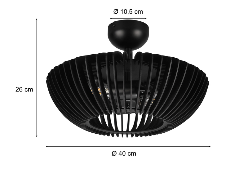 Deckenleuchte COLINO Holz Lamellenlampe in Schwarz matt Ø 40 cm