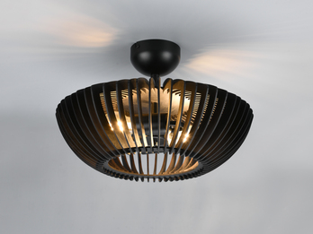 Deckenleuchte COLINO Holz Lamellenlampe in Schwarz matt Ø 40 cm
