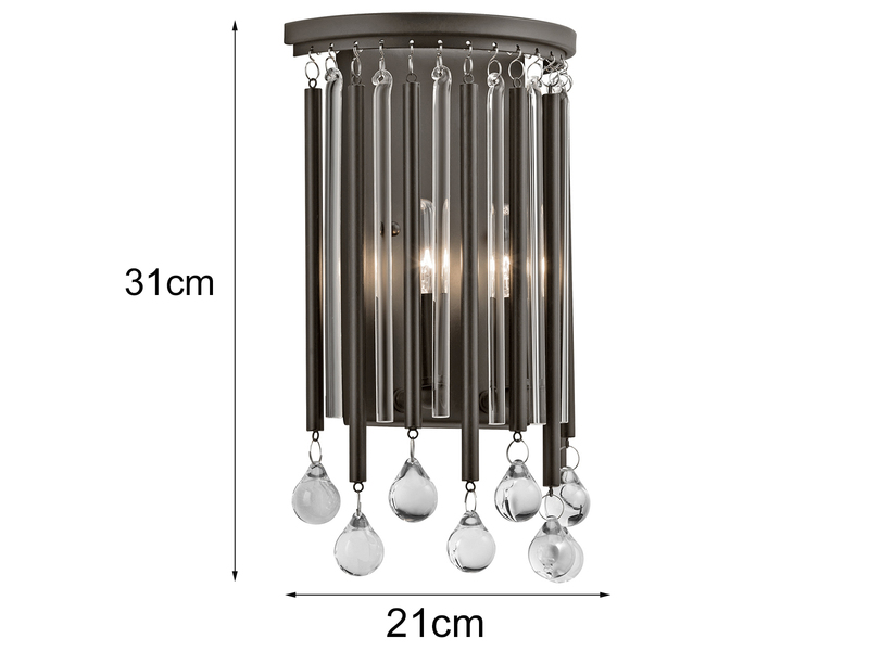 Elegante LED Wandleuchte 2-flammig mit filigranem Kristallglas Braun, Höhe 31cm
