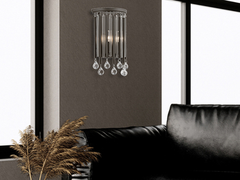 Elegante LED Wandleuchte 2-flammig mit filigranem Kristallglas Braun, Höhe 31cm