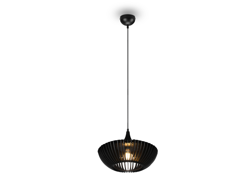 LED Pendelleuchte 1 flammig in Schwarz matt, Holz Lamellenlampe Ø 40 cm