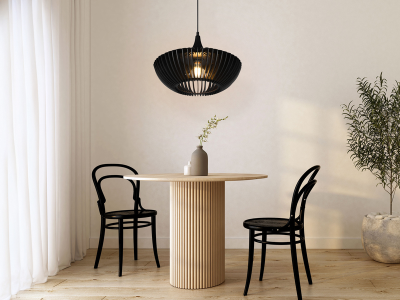 LED Pendelleuchte 1-flammig in Schwarz matt Holz Lamellenlampe, Ø 40 cm