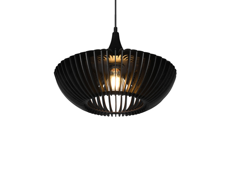 LED Pendelleuchte 1-flammig in Schwarz matt Holz Lamellenlampe, Ø 40 cm