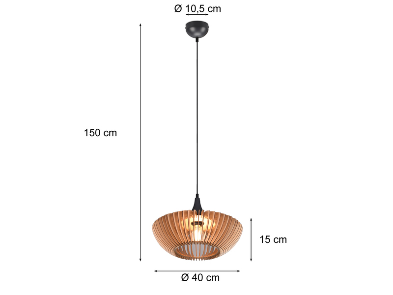 LED Pendelleuchte 1 flammig in Anthrazit & Naturholz Lamellenlampe Ø 40 cm