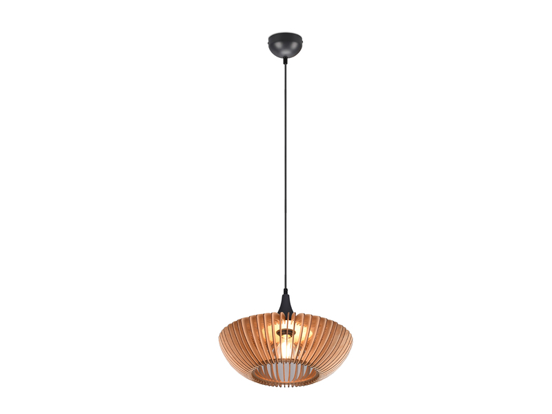 LED Pendelleuchte 1 flammig in Anthrazit & Naturholz Lamellenlampe Ø 40 cm