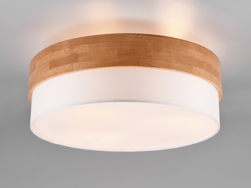 Große Deckenleuchte SEASONS Holzlampe mit Stoffschirm Weiß, Ø 50cm