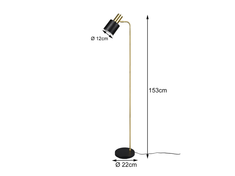 LED Stehleuchte Gold & Metallschirm Schwarz Höhe 154cm