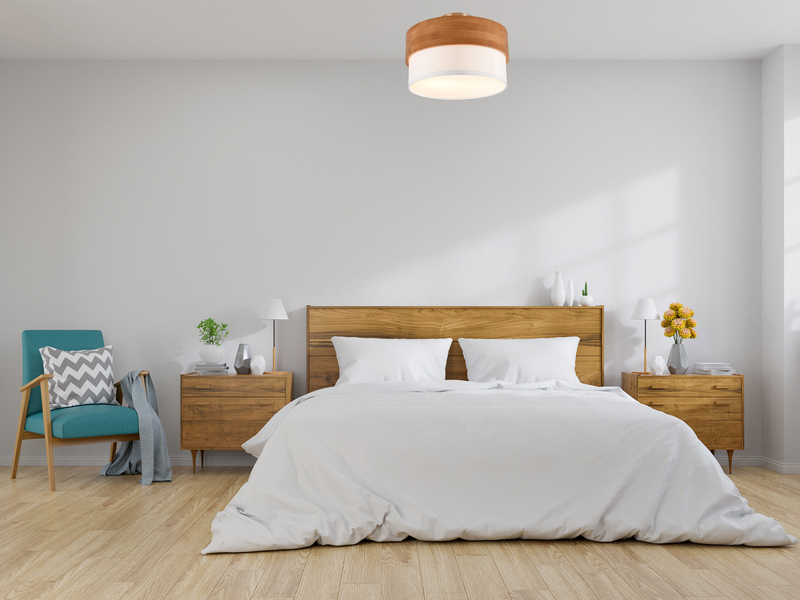 Deckenleuchte mit Holz & Stoffschirm Weiß Ø 30cm inkl. E14 LED