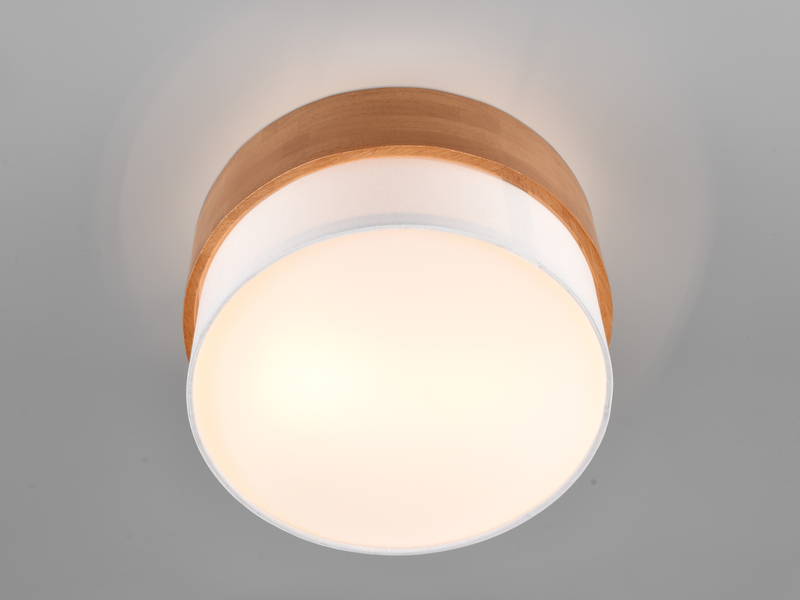 Deckenleuchte mit Holz & Stoffschirm Weiß Ø 30cm inkl. E14 LED