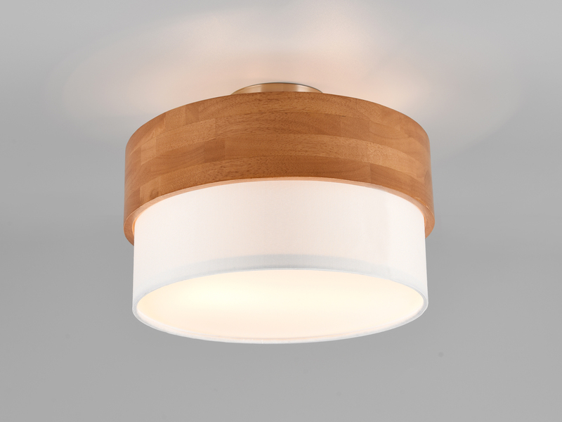 Deckenleuchte mit Holz & Stoffschirm Weiß Ø 30cm inkl. E14 LED