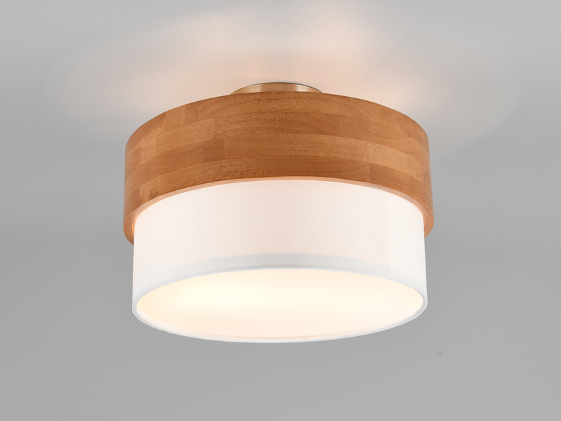 LED Deckenleuchte, Holzlampe mit Stoffschirm Weiß Ø 30cm
