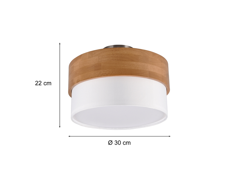 LED Deckenleuchte, Holzlampe mit Stoffschirm Weiß Ø 30cm