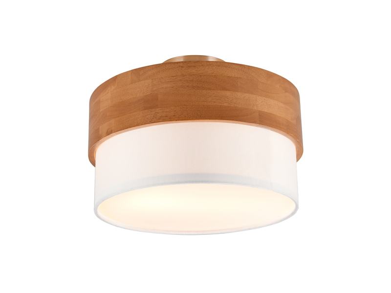 Deckenleuchte mit Holz & Stoffschirm Weiß Ø 30cm inkl. E14 LED