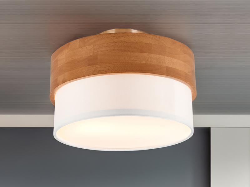 LED Deckenleuchte, Holzlampe mit Stoffschirm Weiß Ø 30cm