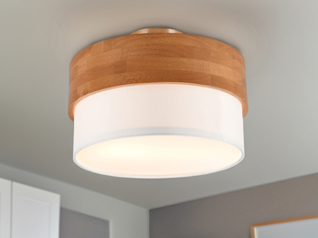 Deckenleuchte mit Holz & Stoffschirm Weiß Ø 30cm inkl. E14 LED
