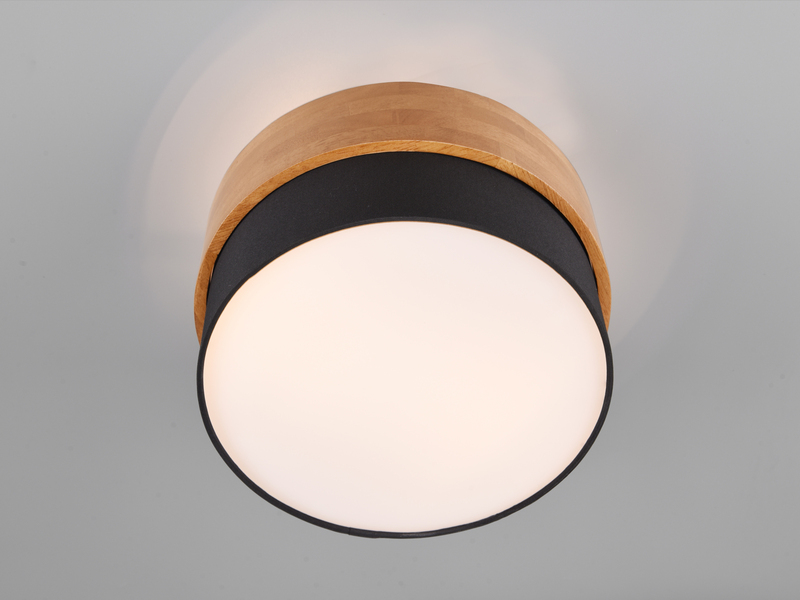 Deckenleuchte mit Holz & Stoffschirm Schwarz Ø 30cm inkl. E14 LED