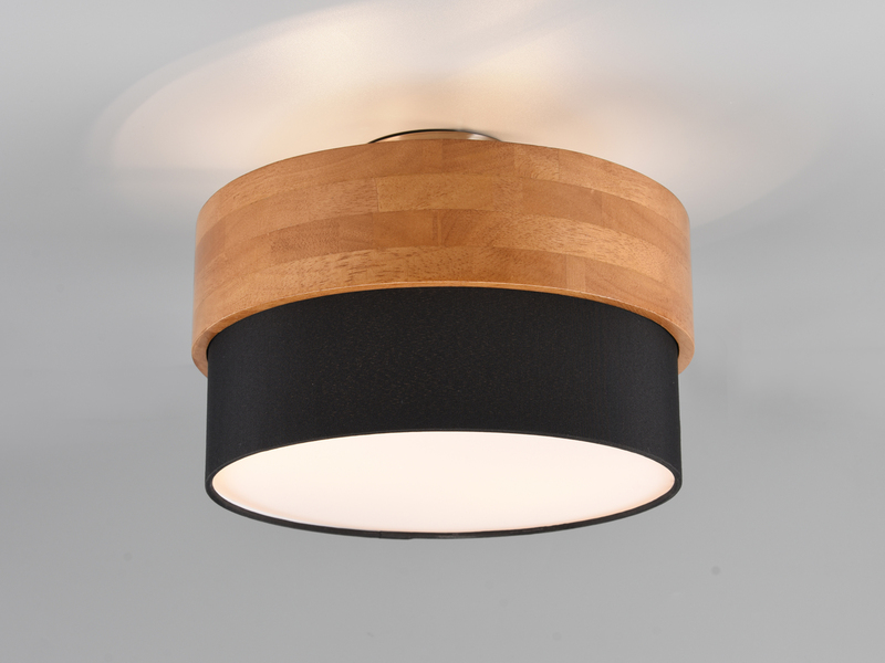 Deckenleuchte mit Holz & Stoffschirm Schwarz Ø 30cm inkl. E14 LED
