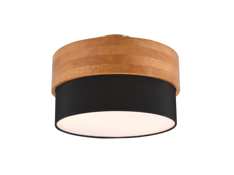 Deckenleuchte mit Holz & Stoffschirm Schwarz Ø 30cm inkl. E14 LED