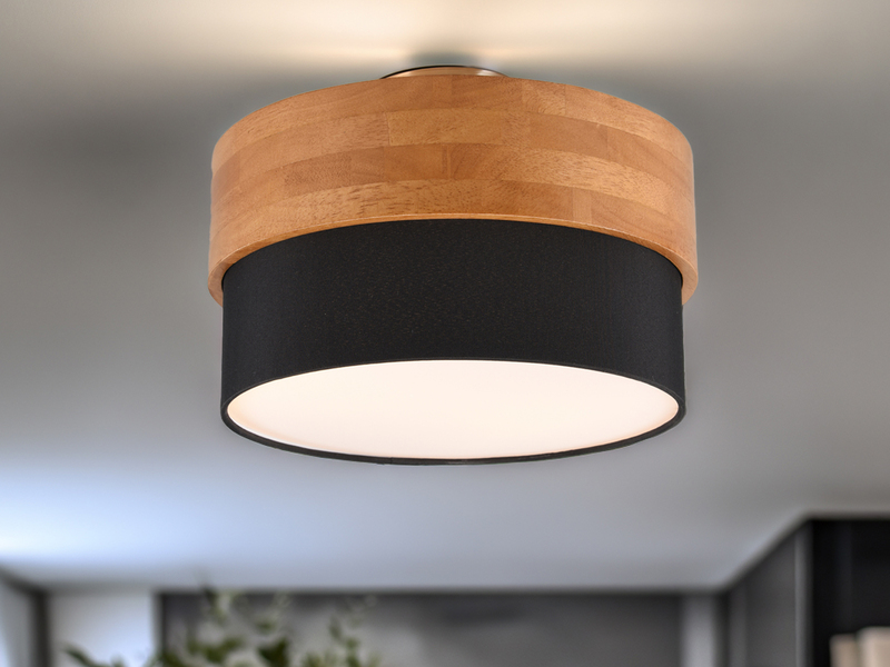 Deckenleuchte mit Holz & Stoffschirm Schwarz Ø 30cm inkl. E14 LED