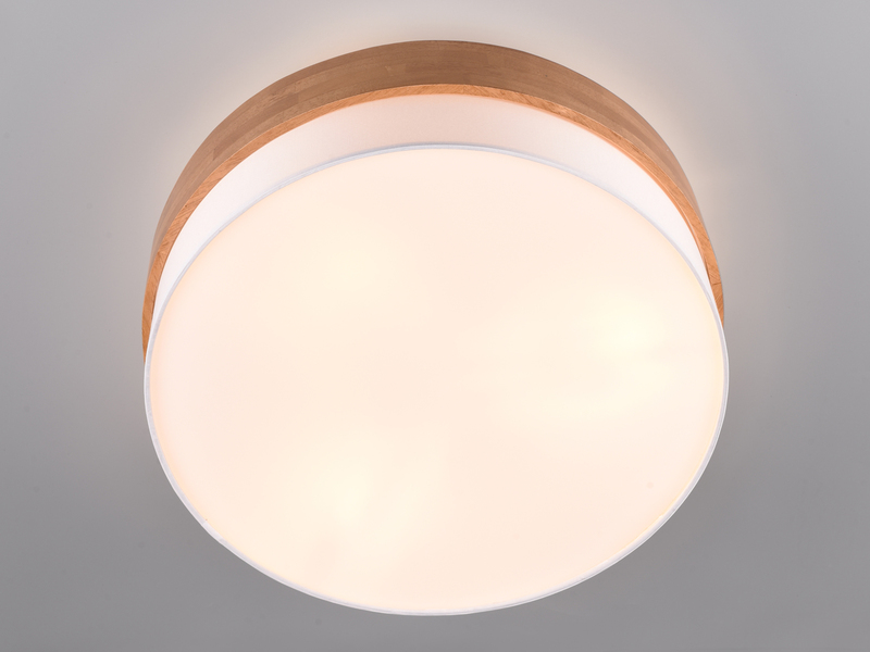 Große Deckenleuchte mit Holz & Stoffschirm Weiß Ø 50cm inkl. E27 LED