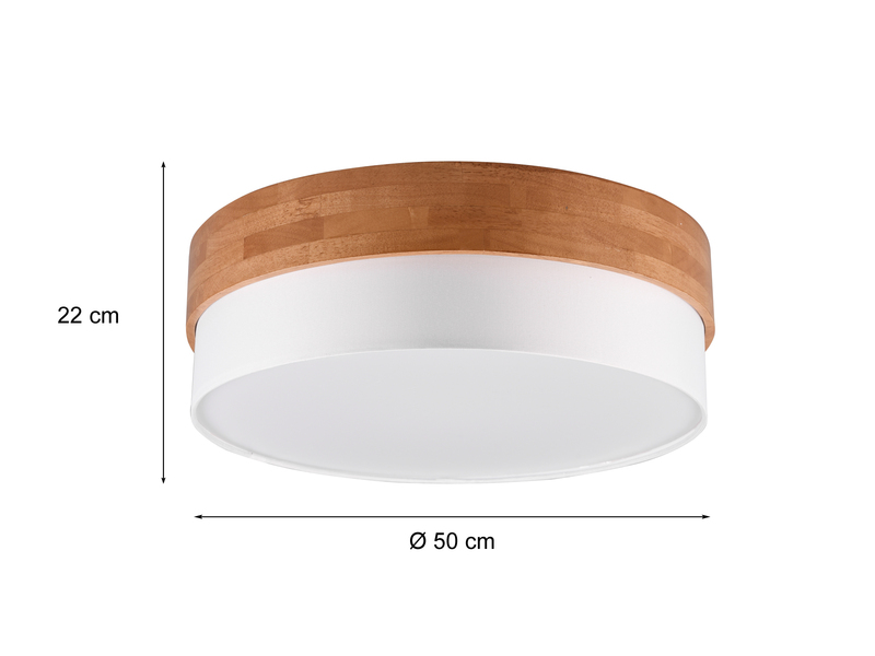 Große Deckenleuchte mit Holz & Stoffschirm Weiß Ø 50cm inkl. E27 LED