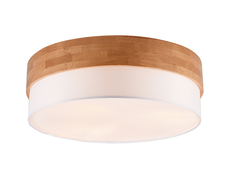 Große Deckenleuchte mit Holz & Stoffschirm Weiß Ø 50cm inkl. E27 LED