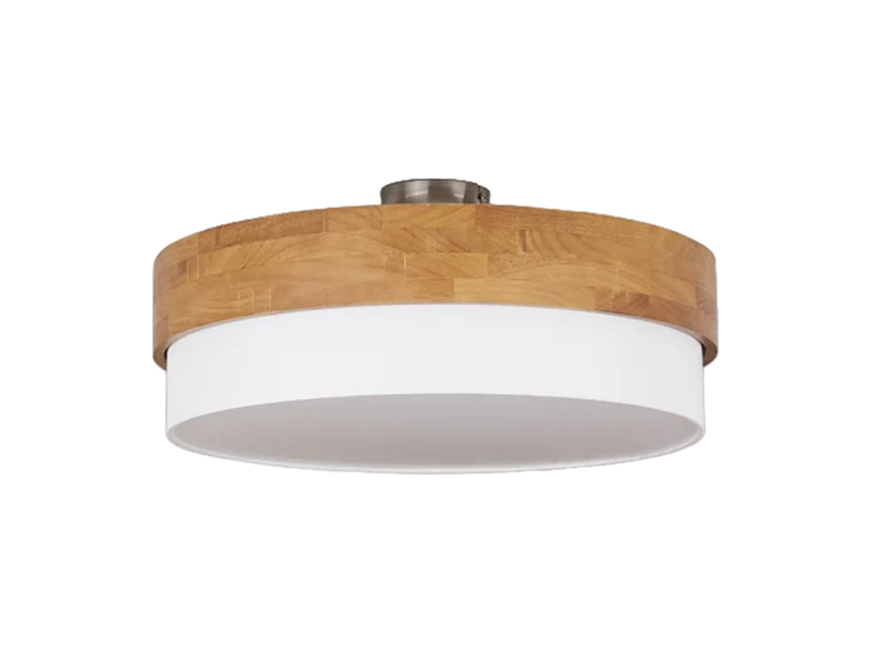 Große Deckenleuchte mit Holz & Stoffschirm Weiß Ø 50cm inkl. E27 LED